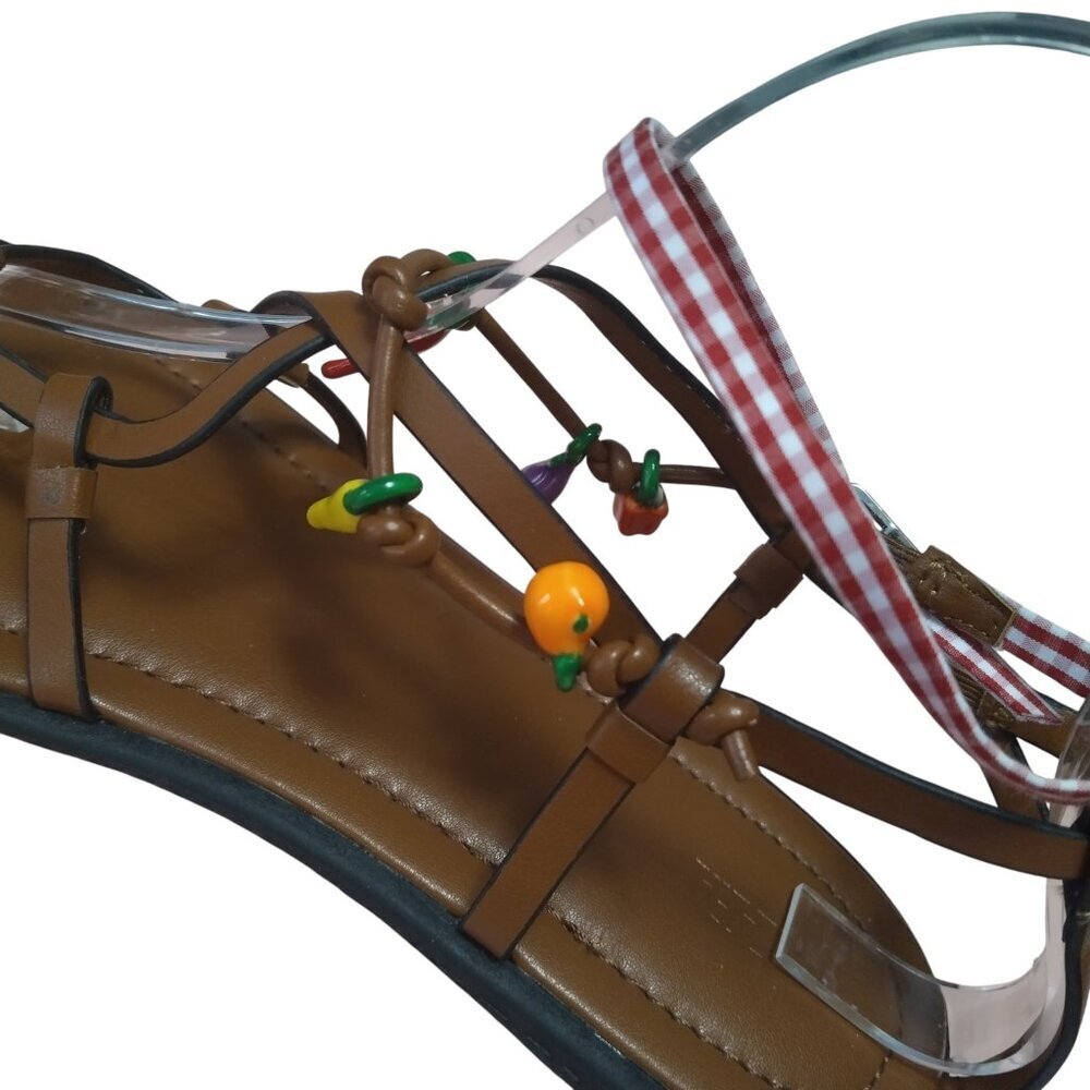 Zara Women’s Size 39 Brown Flat Thong Sandals Strappy Charms Boho Travel Hippie - Picture 5 of 8